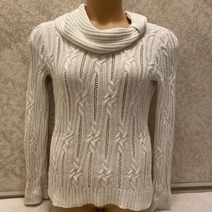White House Black Market Ivory Cable Knit Cowl Neck Sweater